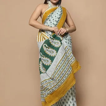 White Mulmul cotton saree