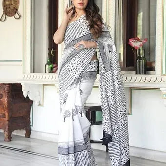 White Mulmul cotton saree