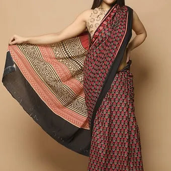 Maroon Mulmul cotton saree