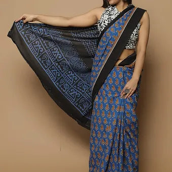 Royal Blue Mulmul cotton saree