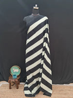 Elegant Black & White Striped Mulmul Cotton Saree