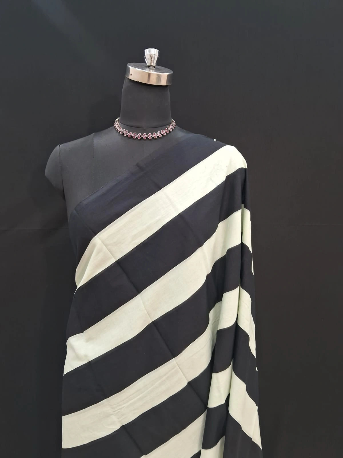 Elegant Black & White Striped Mulmul Cotton