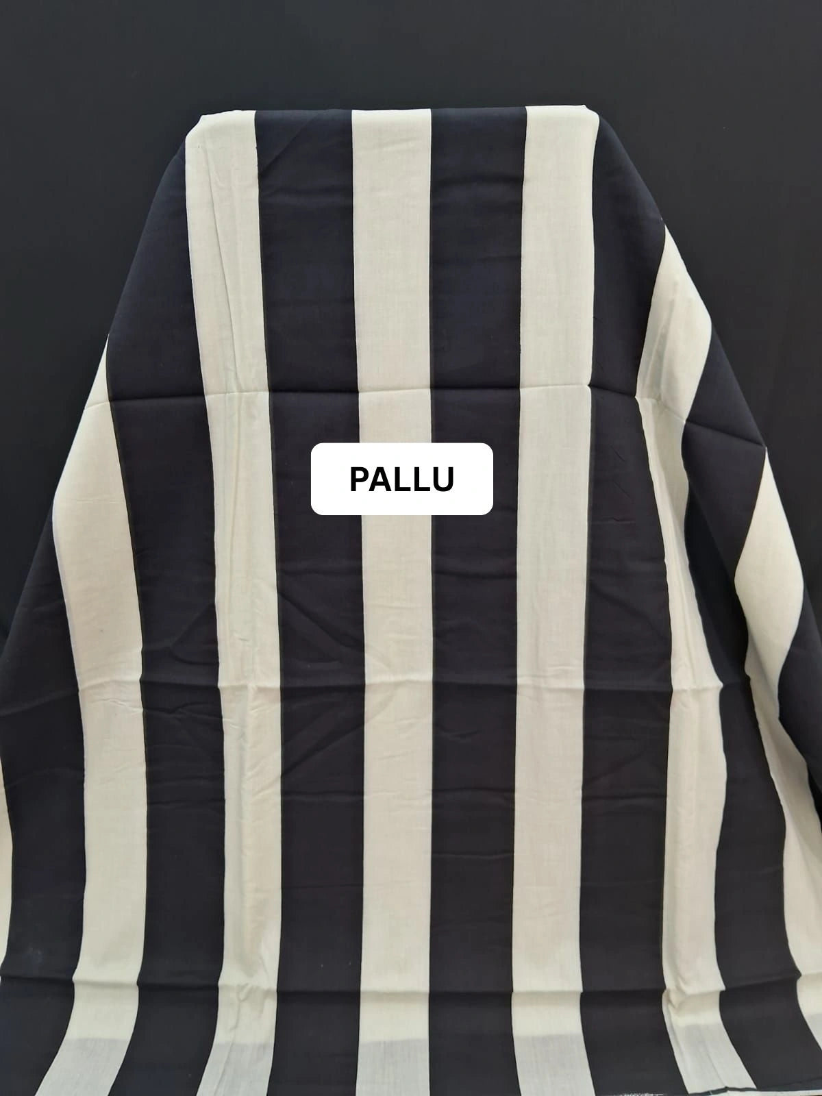 Elegant Black & White Striped Mulmul Cotton Saree pallu