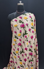 Cream Mulmul Cotton Saree with Vibrant Pink & Orange Floral Prints 1