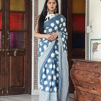Grey Mulmul Cotton Saree