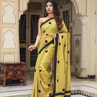 Mustard Yellow Mulmul cotton Saree