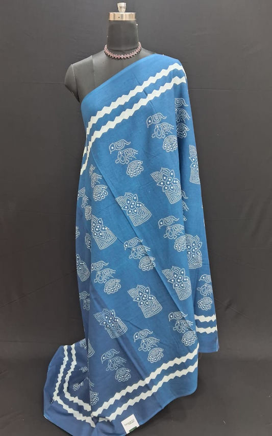 Indigo Blue Mulmul Cotton saree