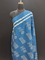 Ocean Blue Mulmul Cotton saree 1