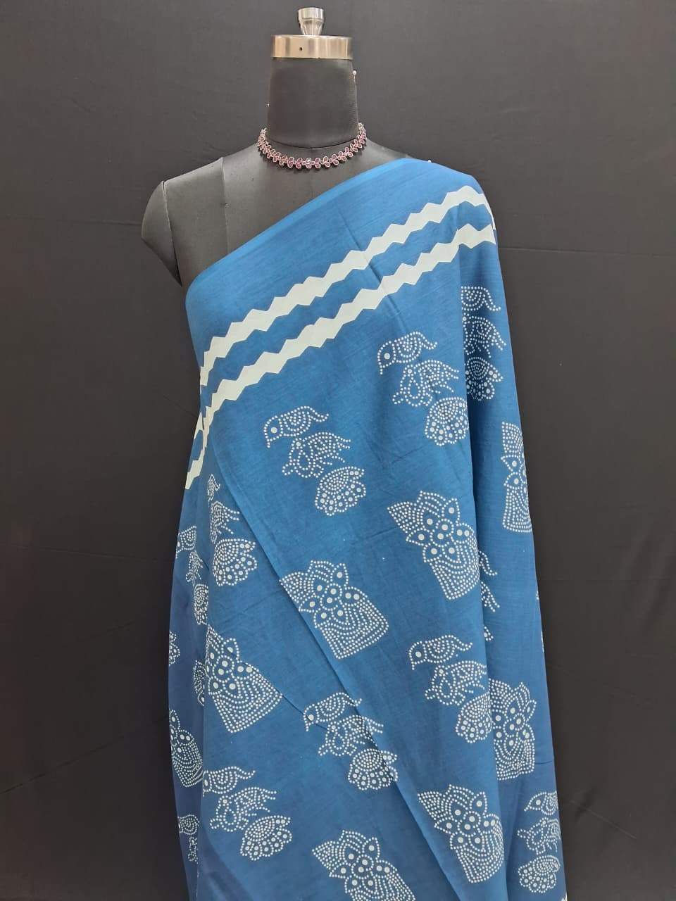 Ocean Blue Mulmul Cotton saree 1