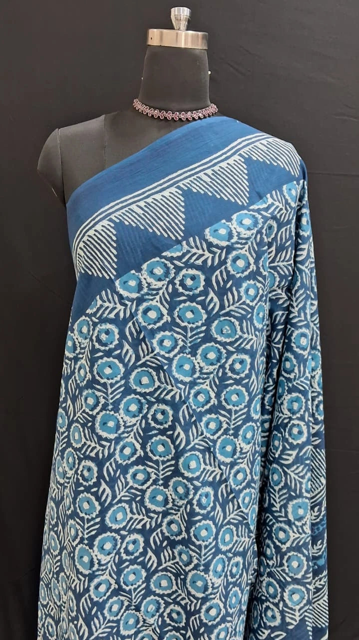 Blue & White Mulmul Cotton