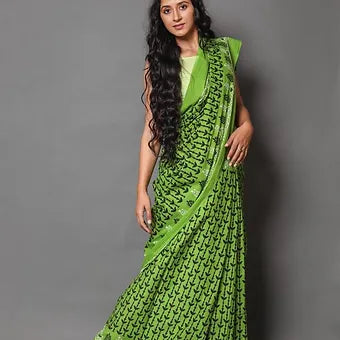 Green Mulmul Cotton Saree