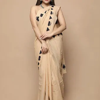 Cream Mulmul Cotton Saree