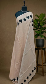Beige & Black Playful Motif Mulmul Cotton Saree