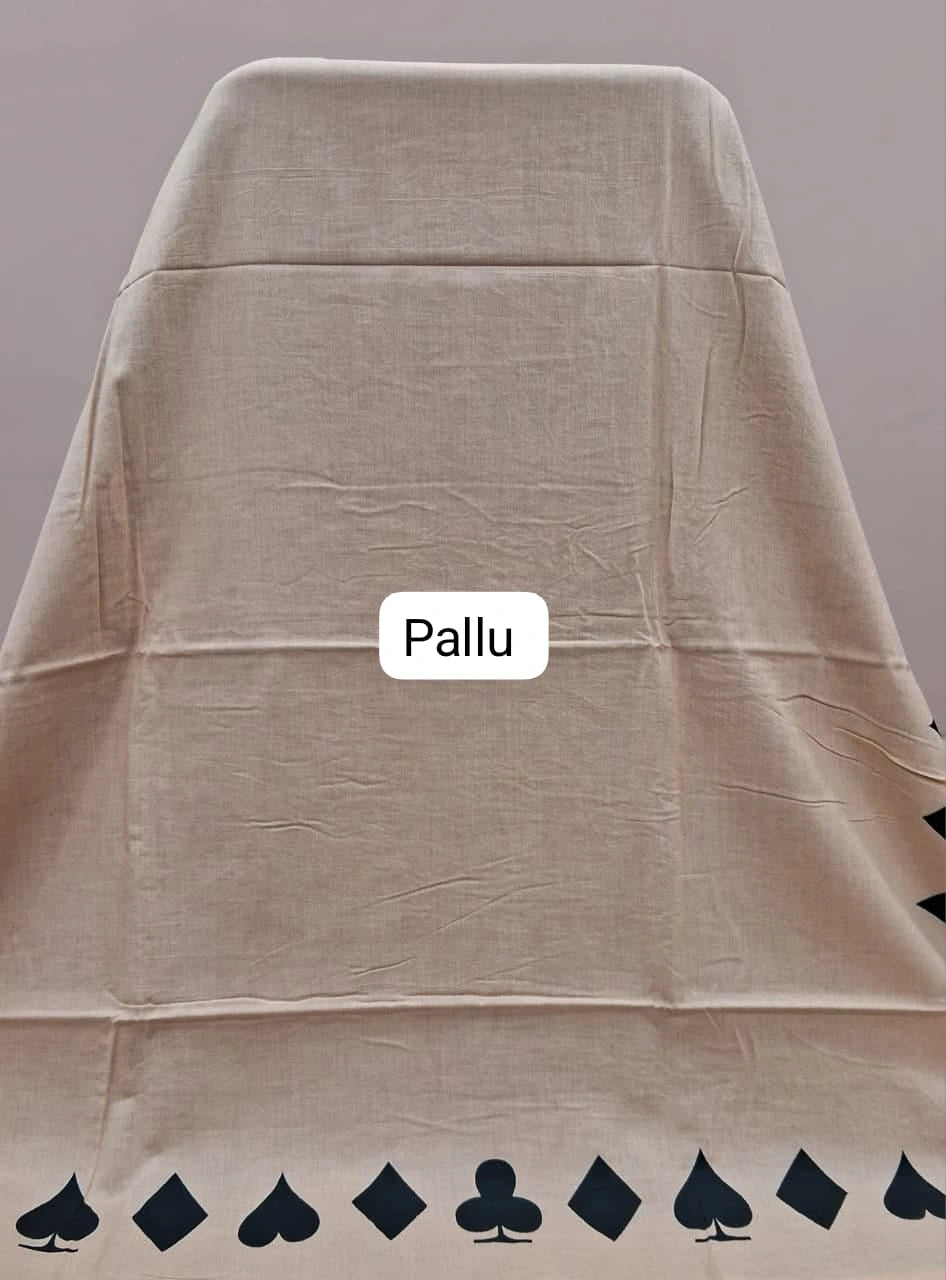 Beige & Black Playful Motif Mulmul Cotton Saree pallu