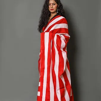 Fire Red Mulmul Cotton Saree