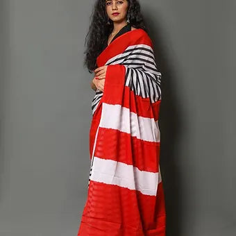 White Mulmul Cotton Saree