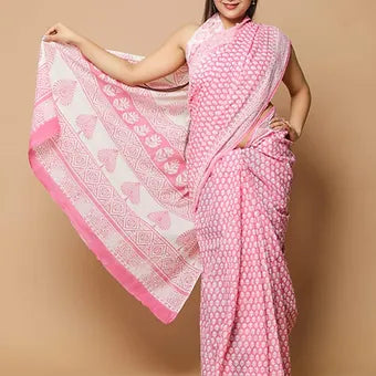 Baby Pink mulmul cotton saree