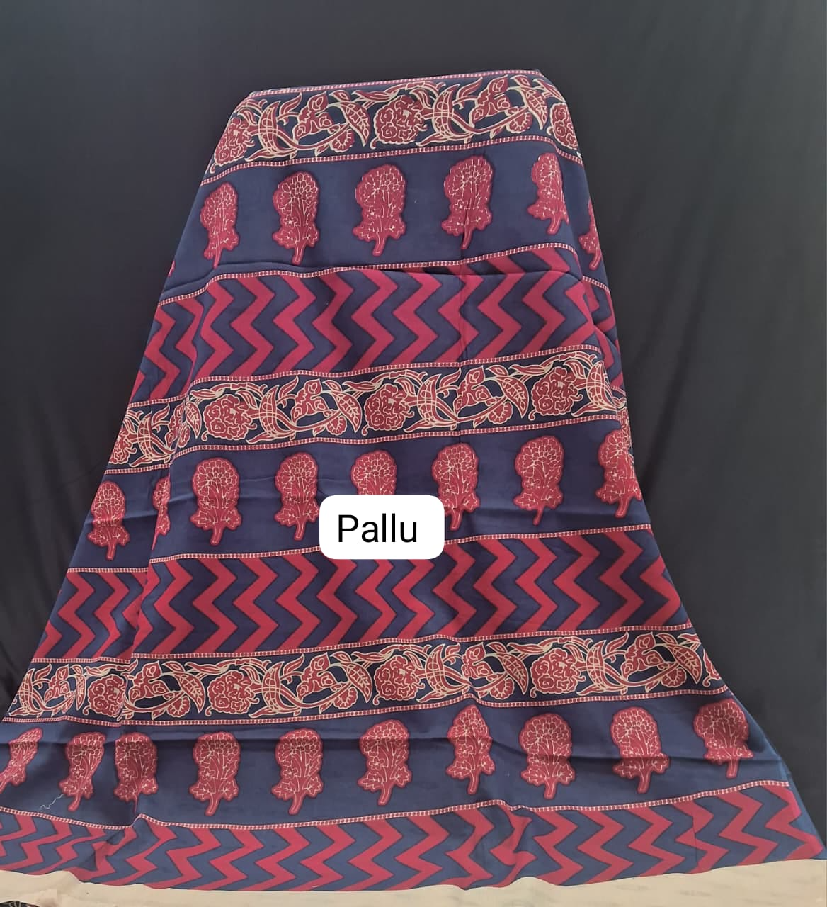 Indigo Blue Mulmul Cotton Saree pallu
