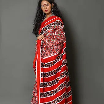 Red Mulmul Cotton Saree