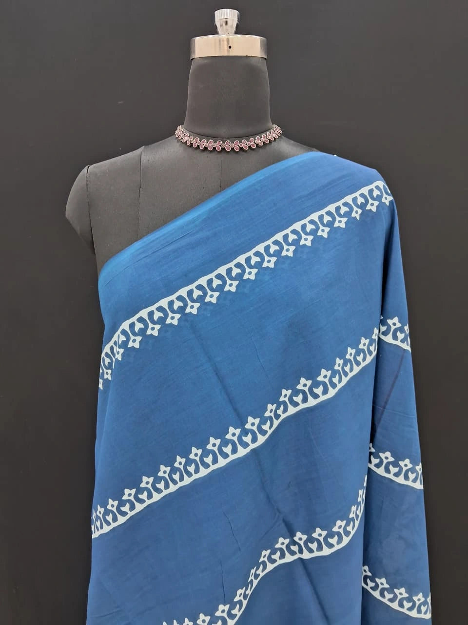 French Navy Floral stripe mulmul Cotton 