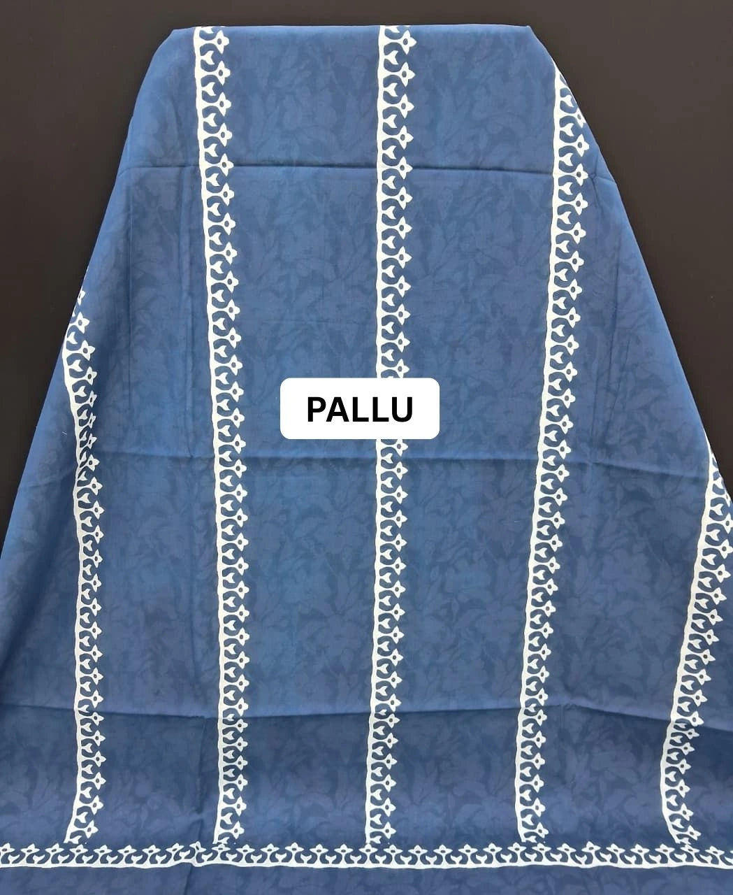 French Navy Floral stripe mulmul Cotton Saree pallu