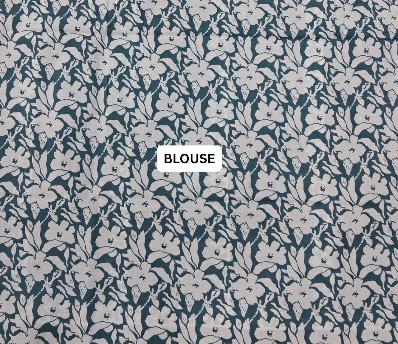 French Navy Floral stripe mulmul Cotton Saree blouse