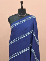Navy Blue Floral stripe mulmul Cotton Saree 1