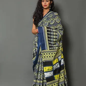 Blue Mulmul Cotton Saree