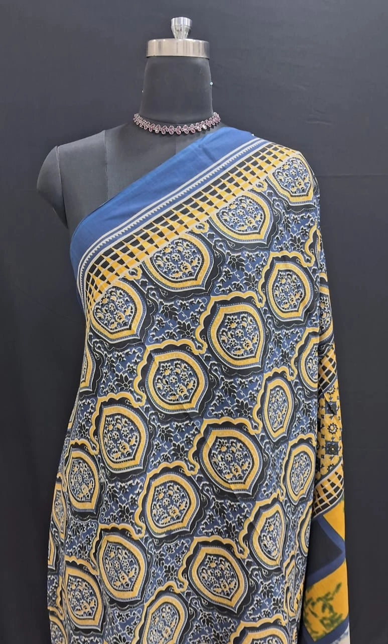 Blue Hue Geometric printed Mulmul Cotton