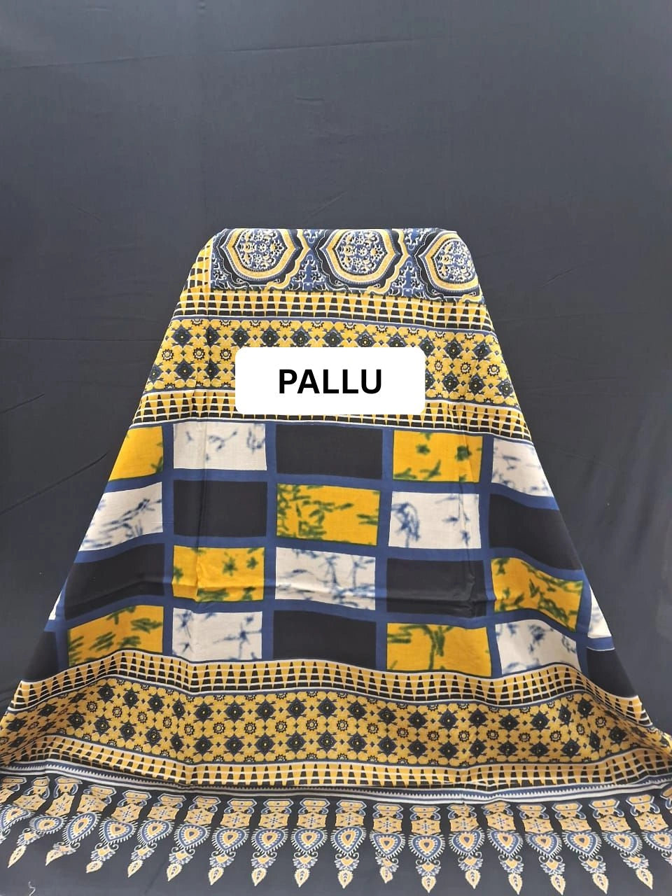 Blue Hue Geometric printed Mulmul Cotton Saree pallu