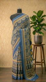 Blue Hue Geometric printed Mulmul Cotton Saree