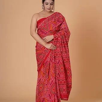 Candy Red Mulmul Cotton Saree