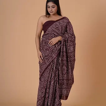 Walnut Brown Mulmul Cotton Saree