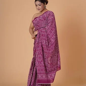 Raspberry Pink Mulmul Cotton Saree