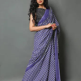 Lavender Mulmul Cotton Saree