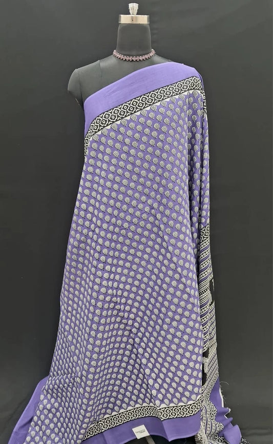 Lavender Bliss Floral Mulmul Cotton Saree