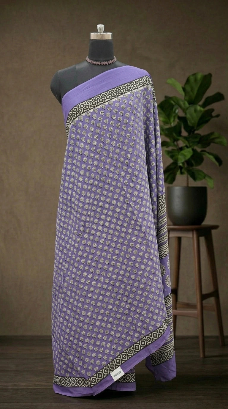 Lavender Bliss Floral Mulmul Cotton Saree