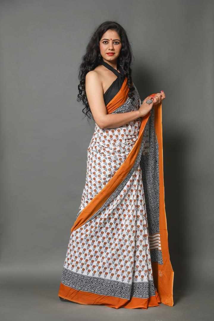 White Mulmul Cotton Saree 