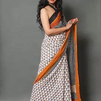 White Mulmul Cotton Saree 