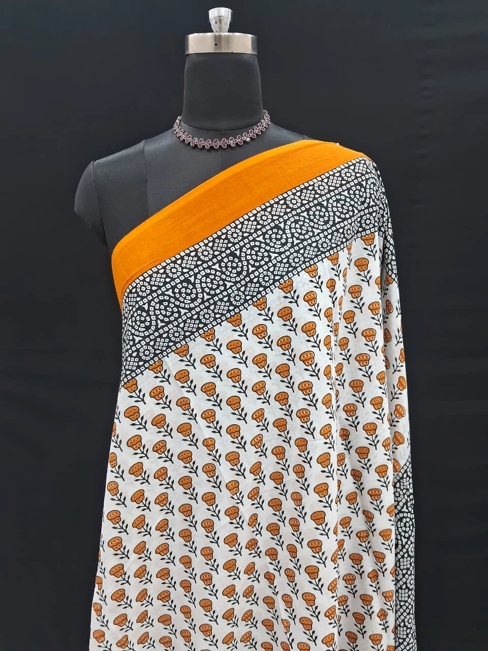 Elegant White & Black Mulmul Cotton
