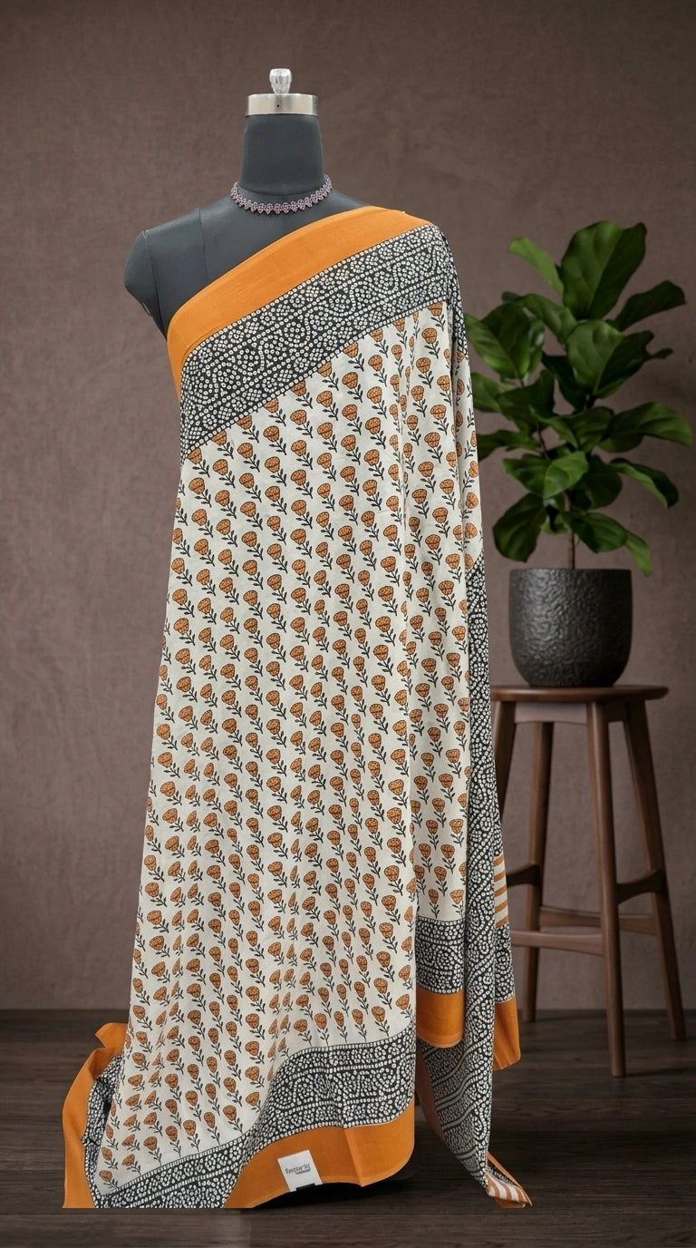 Elegant White & Black Mulmul Cotton Saree