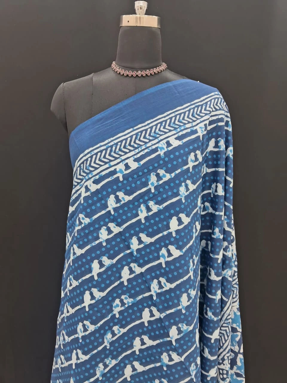 Indigo Blue printed Mulmul Cotton