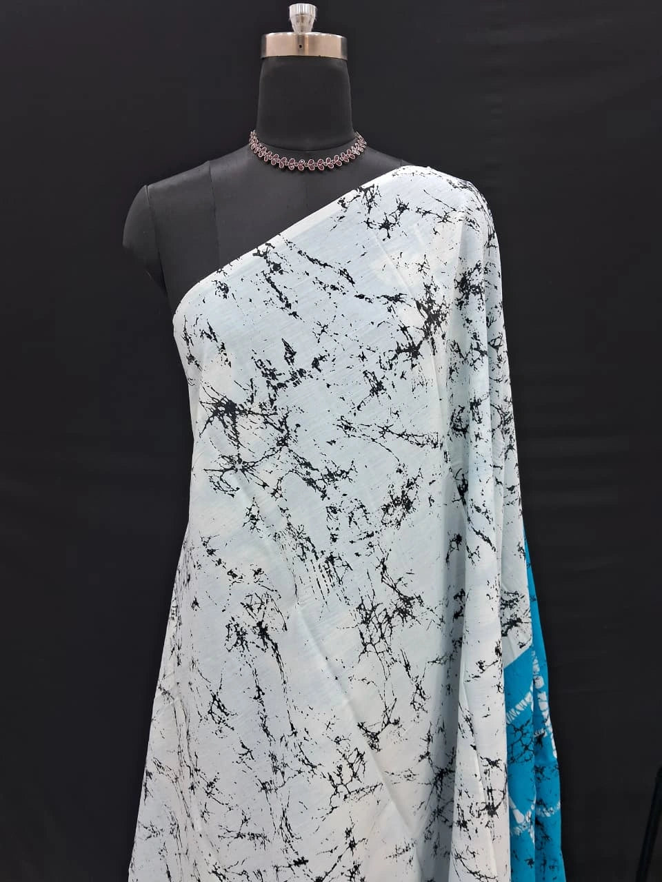 White and black shibori printed mulmul cotton