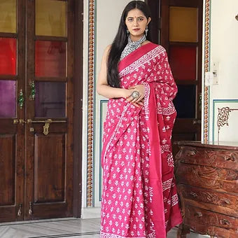 Pink Mulmul Cotton Saree 