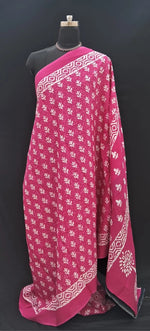 Rose Pink & White Handblock Printed Mulmul Cotton Saree