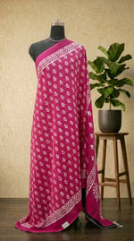 Rose Pink & White Handblock Printed Mulmul Cotton Saree