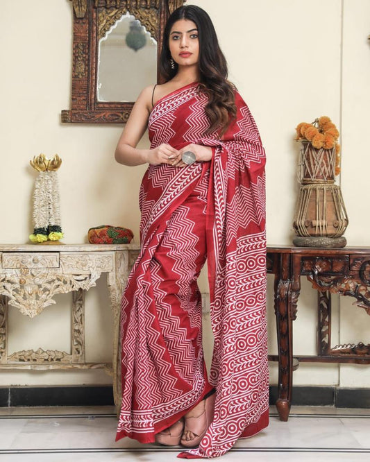 maroon mulmul cotton saree