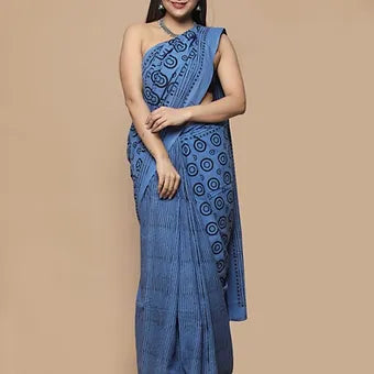 Bluish grey Mulmul Cotton Saree