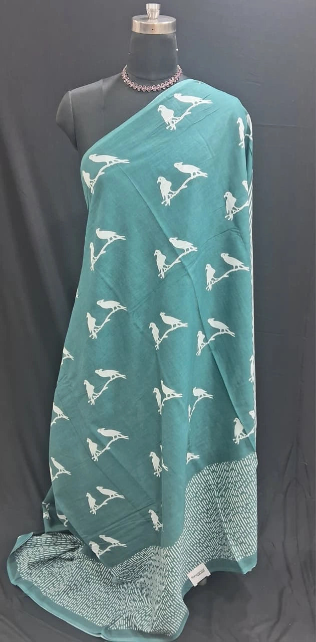 Sea Green Mulmul Cotton Saree