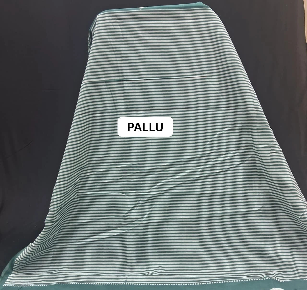 Sea Green Mulmul Cotton Saree pallu